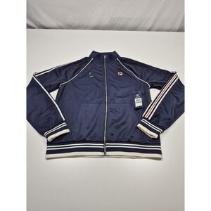 Fila Lavin Track Jacket Mens Large Blue Full Zip 1959 Logo Retro Striped Cuffs